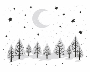 Minimalist Christmas postcard - trees with snow