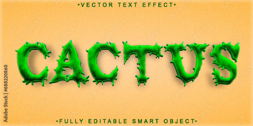 Poster cartoon cactus vector fully editable smart object text effect