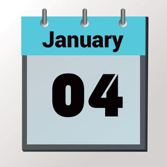 vector calendar page with date January 4, light colors