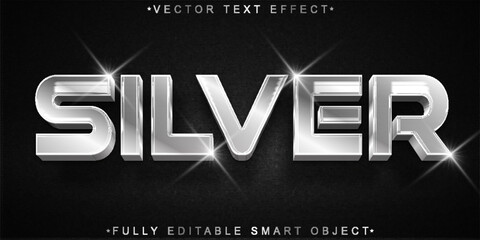 Shiny Silver Vector Fully Editable Smart Object Text Effect - obrazy, fototapety, plakaty