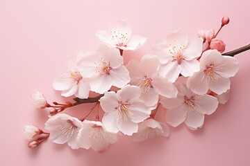 Cherry blossoms on pink background. Generative AI