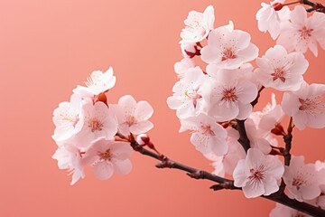 Cherry blossoms on pink background. Generative AI