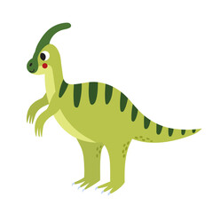 Cute parasaurolophus in cartoon style isolated element. Funny dinosaur of jurassic period for kids design. Prehistorical dino clipart. Vector illustration 