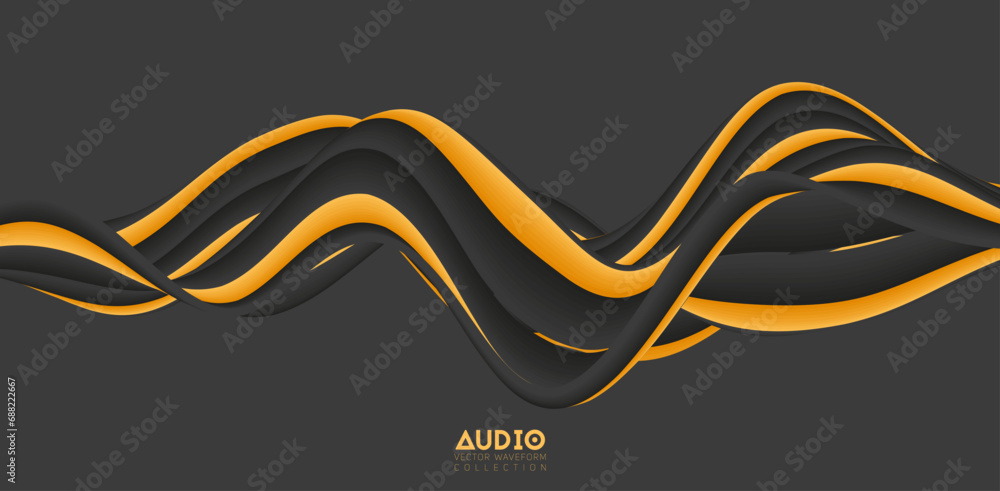 Poster sound wave visualiztion. 3d solid waveform. voice sample pattern.