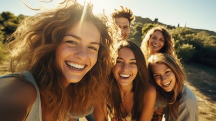 Fototapeta premium Group of young friends having a happy moment together