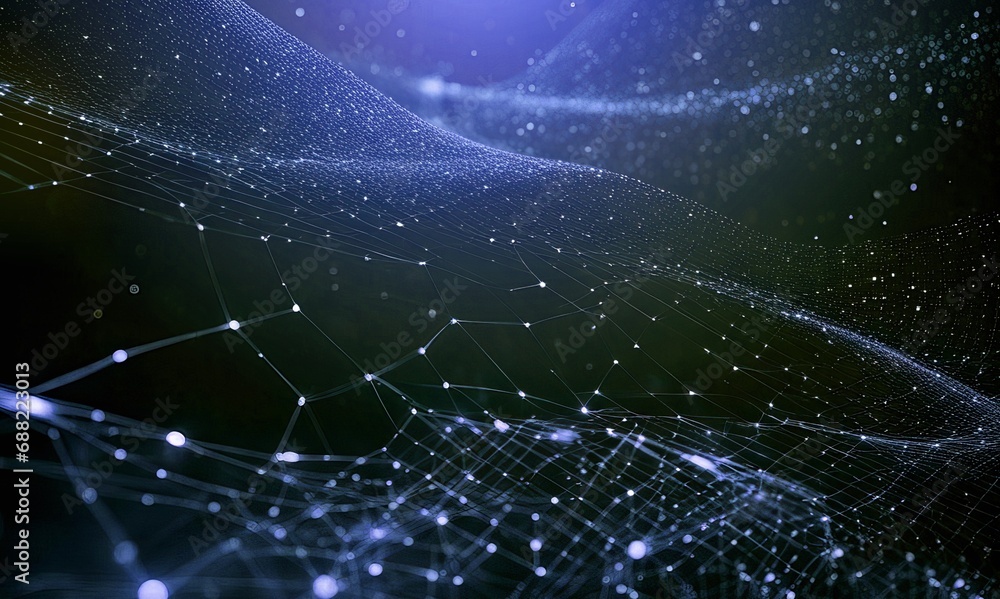 Poster wave of dots and lines. abstract connection structure.