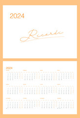 Minimalistic calendar grid for 2024 in Italian in 2024 orange color