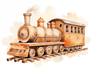 Illustration of wooden bricks train on white background
