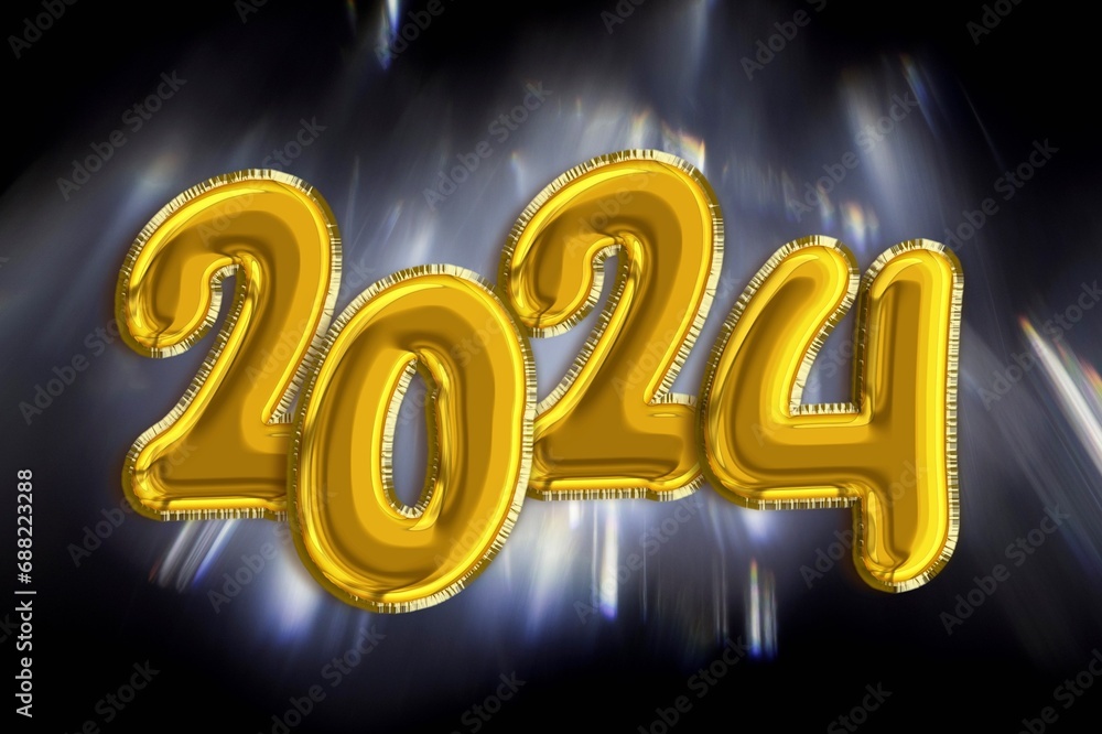 Wall mural New Year celebration. Golden 2024 color balloons