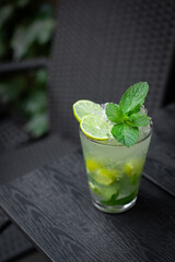 Non-alcoholic mojito with lime and mint
