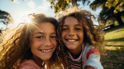 Fototapeta premium Little kids taking selfies