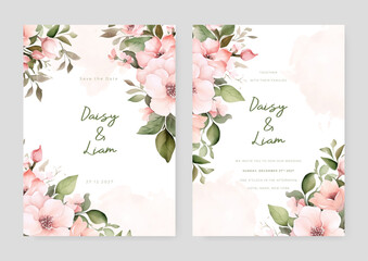 Pink magnolia modern wedding invitation template with floral and flower