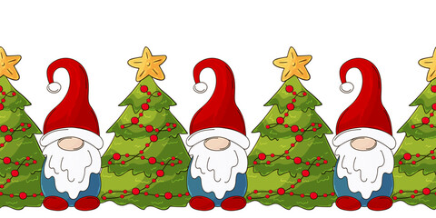 Cartoon Christmas and New Year seamless border