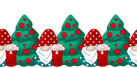 Fototapeta premium Cartoon Christmas and New Year seamless border