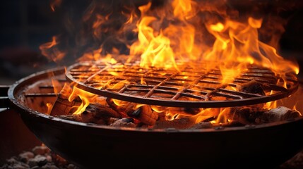 Barbecue grill with fire flames. Empty fire grid