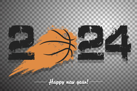 Happy New Year 2024 and basketball ball