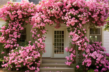 Fototapeta na wymiar Capture the romantic allure of a garden filled with climbing roses, their tendrils creating a natural tapestry of soft, fragrant blooms