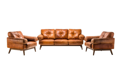 An elegant set of brown leather 3 seater sofa and armchairs, blending comfort with modern luxury in home decor.