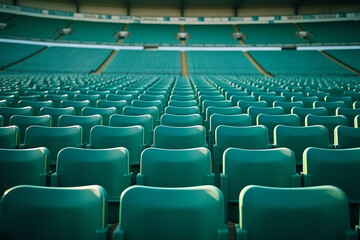 Empty stadium seats of a running court seen from the opposite side, frontal view