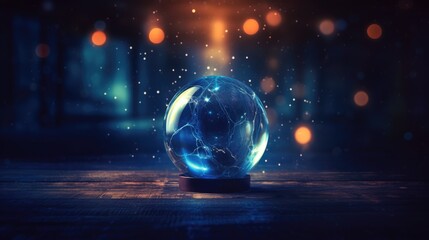 Magic ball, blurred dark background. Accessory for fortune telling - obrazy, fototapety, plakaty