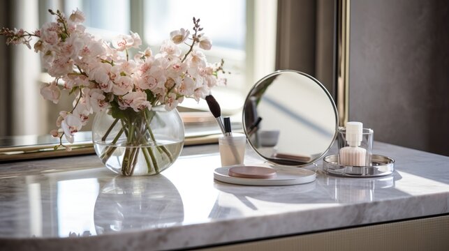 Marble dressing table in modern bedroom. Interior Design