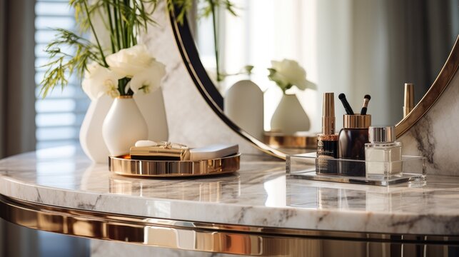 Marble dressing table in modern bedroom. Interior Design