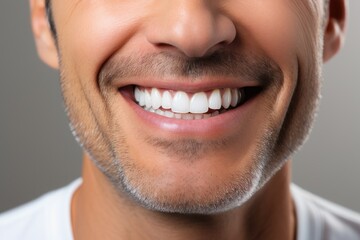 Male smile with dazzling white teeth, showing excellent dental health and hygiene