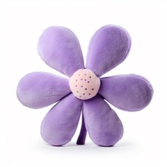 3d Cute stuffed flower toy in bright purple color isolated on white background.