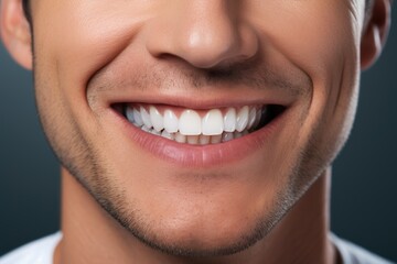 Fototapeta premium Male smile with dazzling white teeth, showing excellent dental health and hygiene