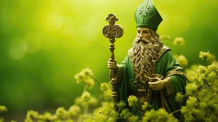 Saint Patrick on a blurred green background