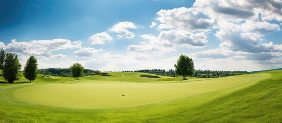 Clouds and Blue Sky over a green Golf Course on a sunny day
