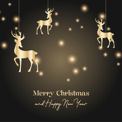 Dark Christmas shine background with golden reindeer 