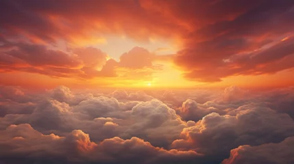 Fotobehang Beautiful sunset sky above clouds with dramatic light. © brillianata