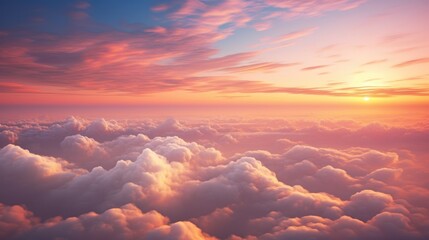 Beautiful sunset sky above clouds with dramatic light.