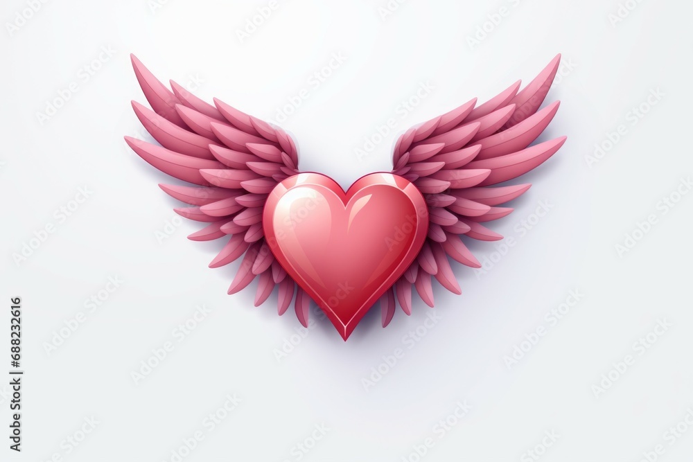 Poster heart with cupid wings. background with selective focus and copy space