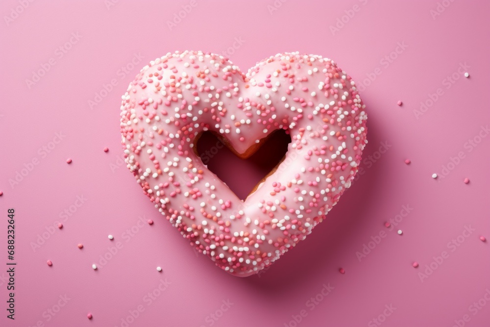 Poster donut in the shape of a heart. background with selective focus and copy space