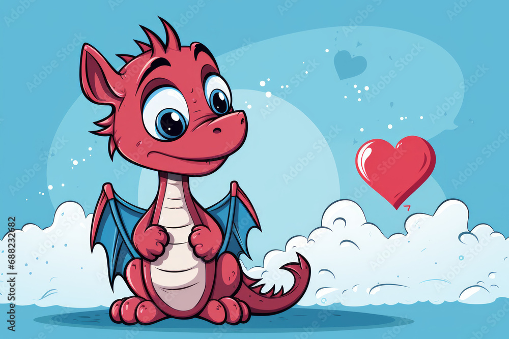Poster dragon in drawing style. background with selective focus and copy space
