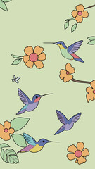 hummingbirds in garden with flower