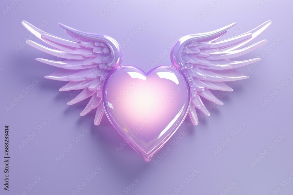 Poster heart with cupid wings. cool background with selective focus and copy space