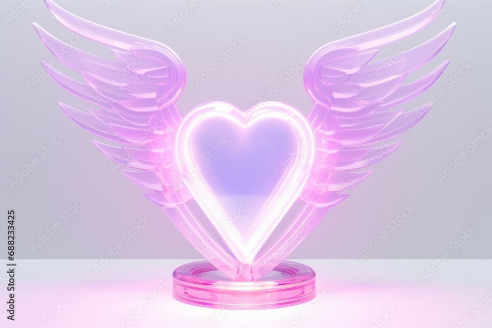 Poster heart with cupid wings. delicate background with selective focus and copy space
