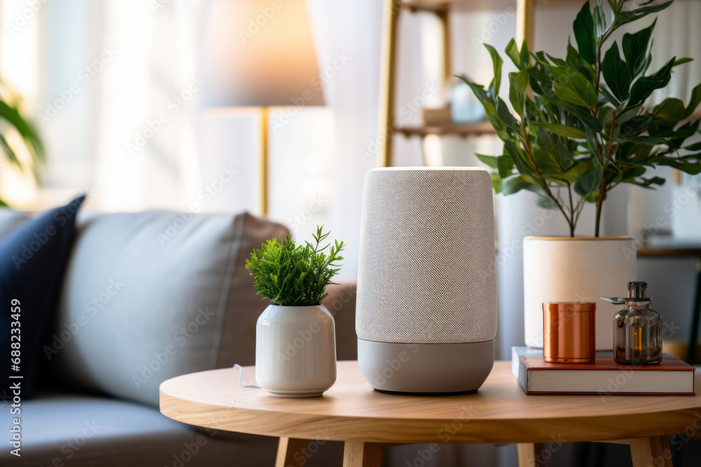 Aufkleber smart speaker. background with selective focus and copy space