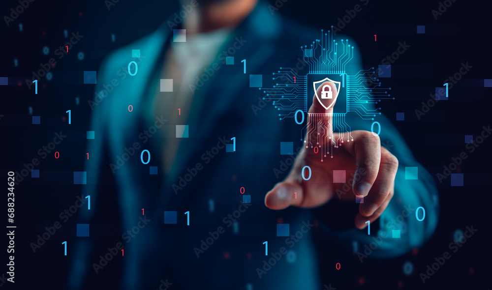 Poster cybersecurity concept, user privacy security and encryption, secure internet access future technolog