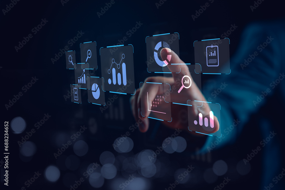Poster data analyst technology. business global internet connection application technology and digital mark