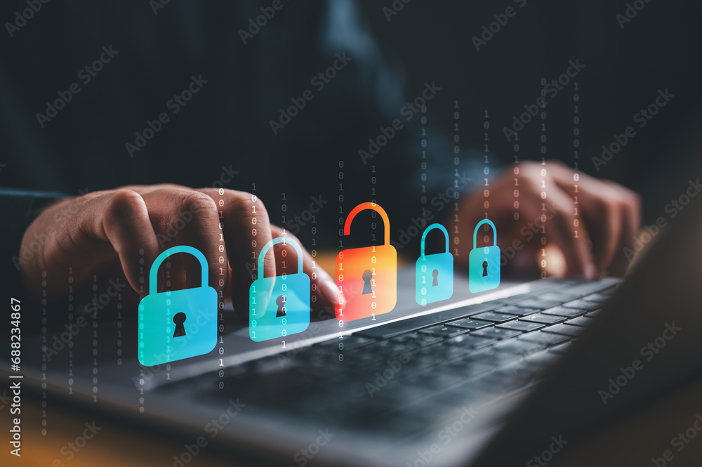 Poster cybersecurity concept, user privacy security and encryption, secure internet access future technolog
