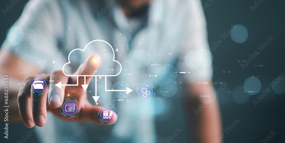Aufkleber cloud computing diagram. cloud technology. data storage. networking, internet service concept. onlin