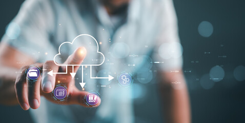 Cloud computing diagram. Cloud technology. Data storage. Networking, internet service concept....