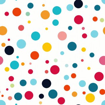 Seamless pattern with dots, colored circles on a white background. Print for fabric. Wallpaper. Simple bright design. Children's drawing