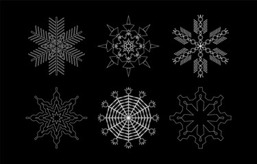 Cute snowflakes collection isolated on background. Flat snow icons, silhouette. Element for Christmas banner, cards.