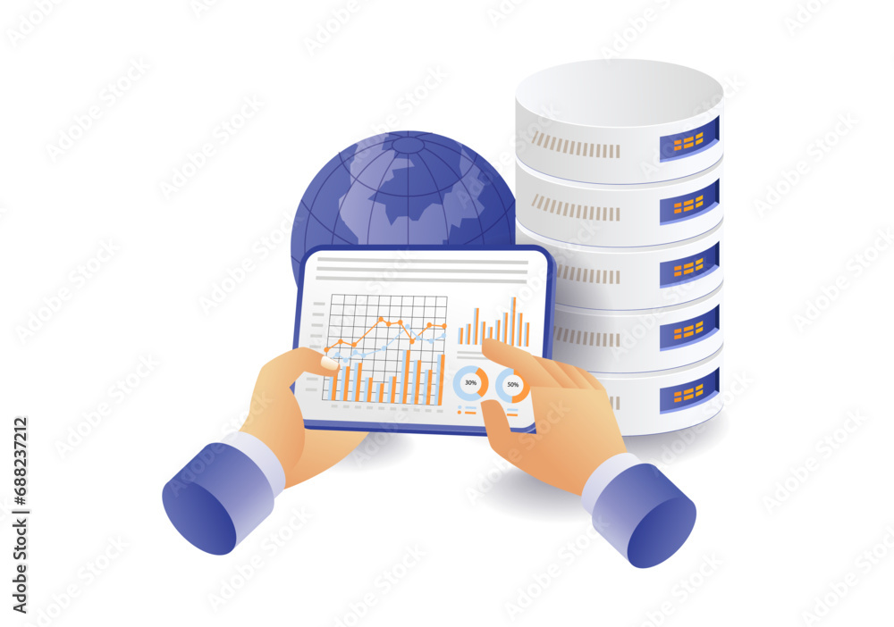 Poster data analysis database server illustration concept