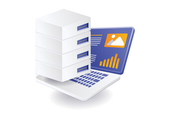 Data analysis database server hosting illustration concept